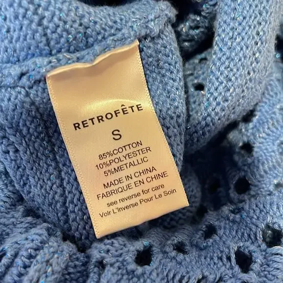 RETROFETE Kalena Knit Crochet Tropical Blue Flared Jumpsuit Size Small - Picture 10 of 10